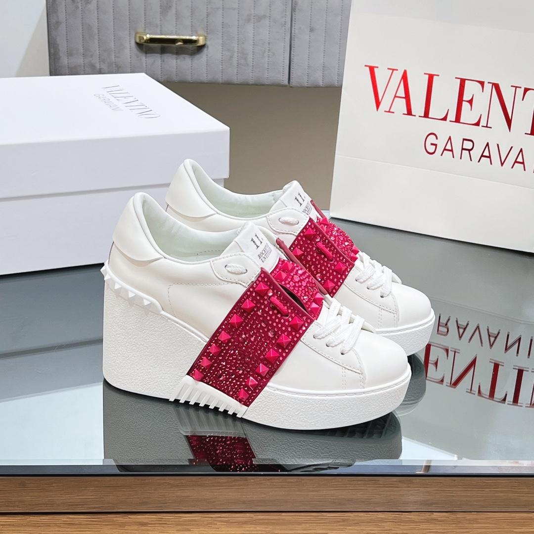 Valenti Open Disc Wedge Sneaker In Calfskin With Sequin Embroidery  85mm - everydesigner