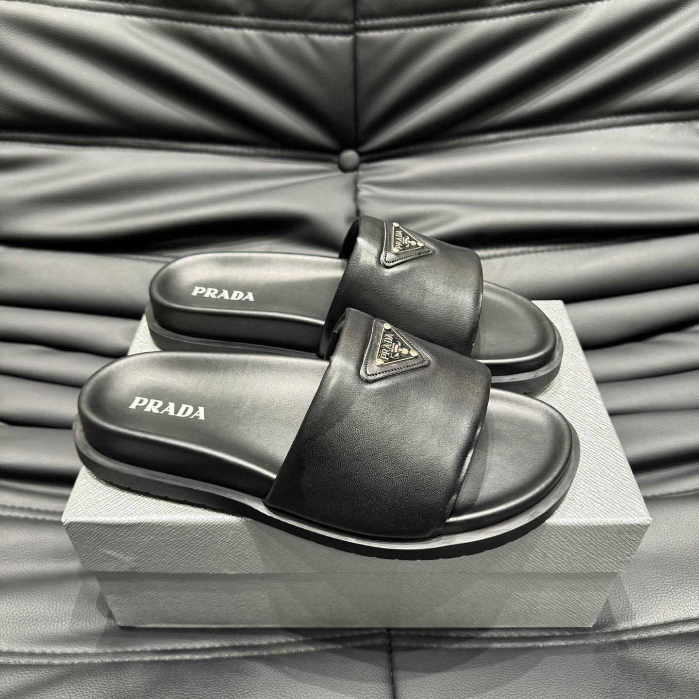 Prada Padded Nappa Leather Slides - everydesigner