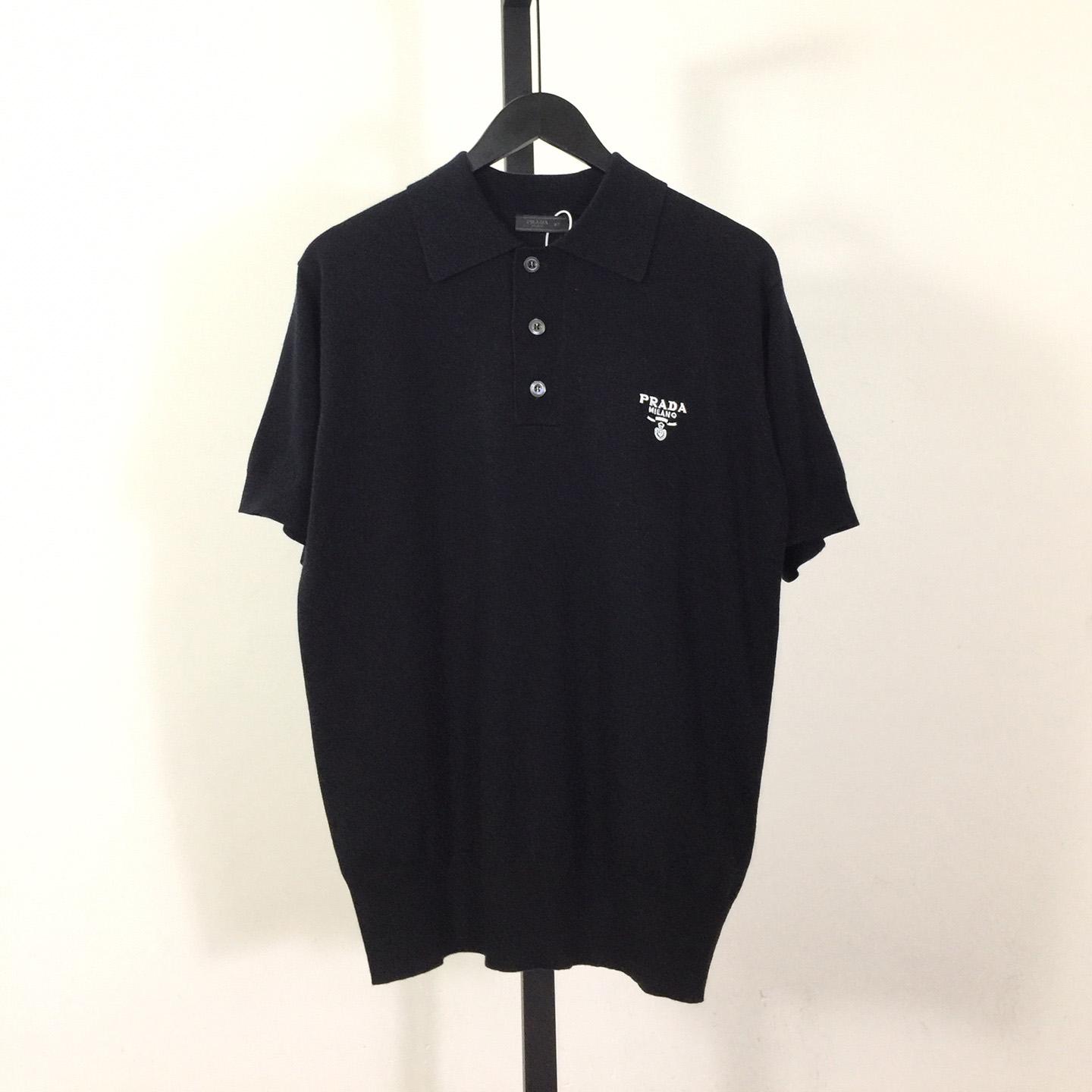 Prada Logo-embroidered Wool Polo Shirt - everydesigner