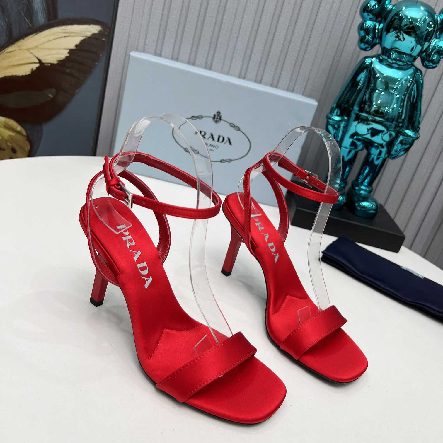 Prada 85mm Geometric-heel Satin Sandals - everydesigner