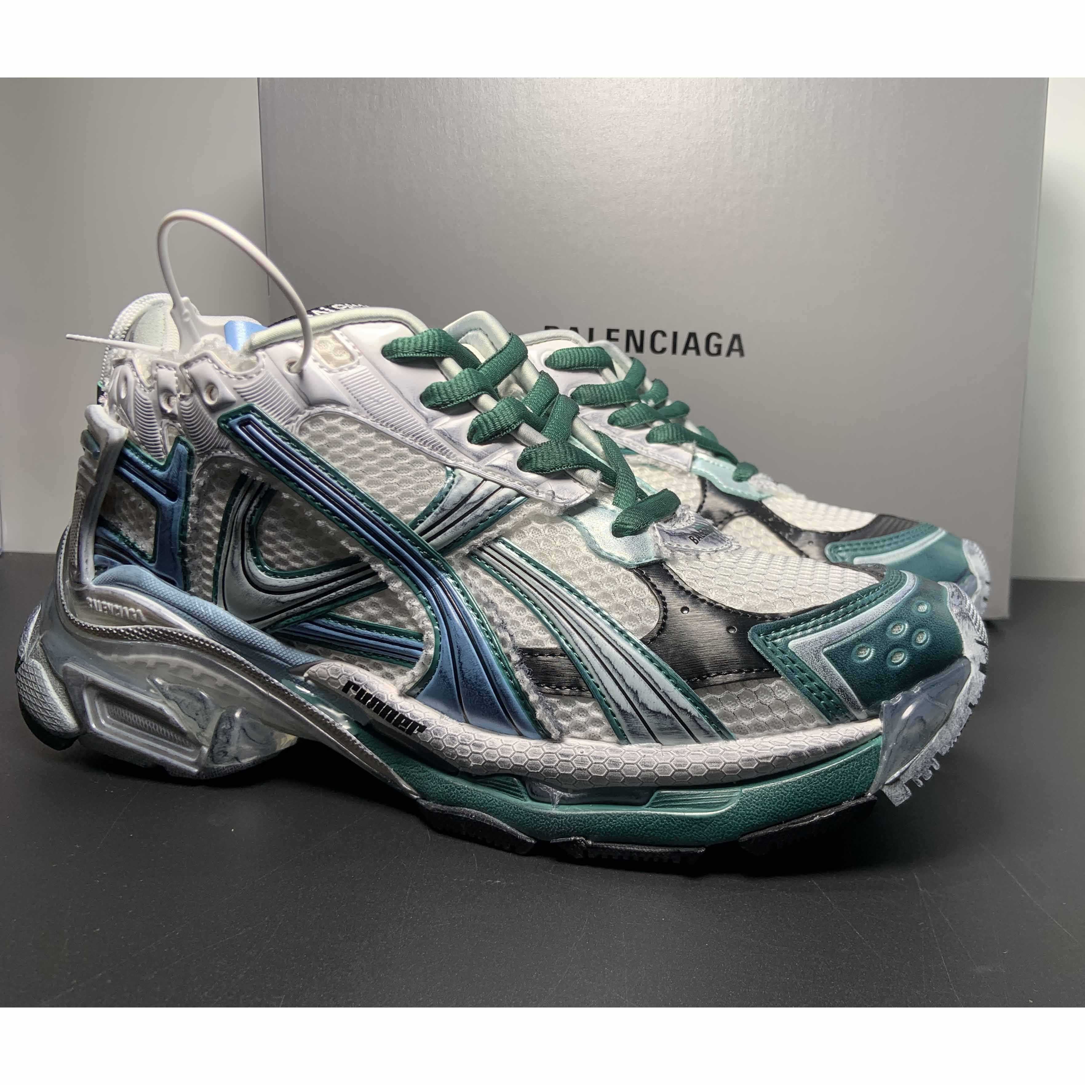 Balenciaga Runner Sneaker In White/Green And Blue - everydesigner