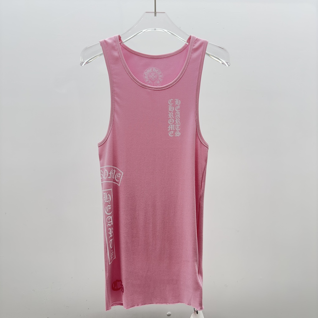 Chrome Hearts Pink Vertical Logo Tank Top - everydesigner