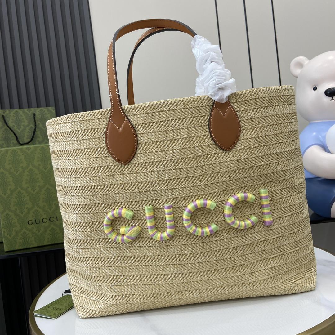 Gucci Medium Straw-effect Tote - everydesigner