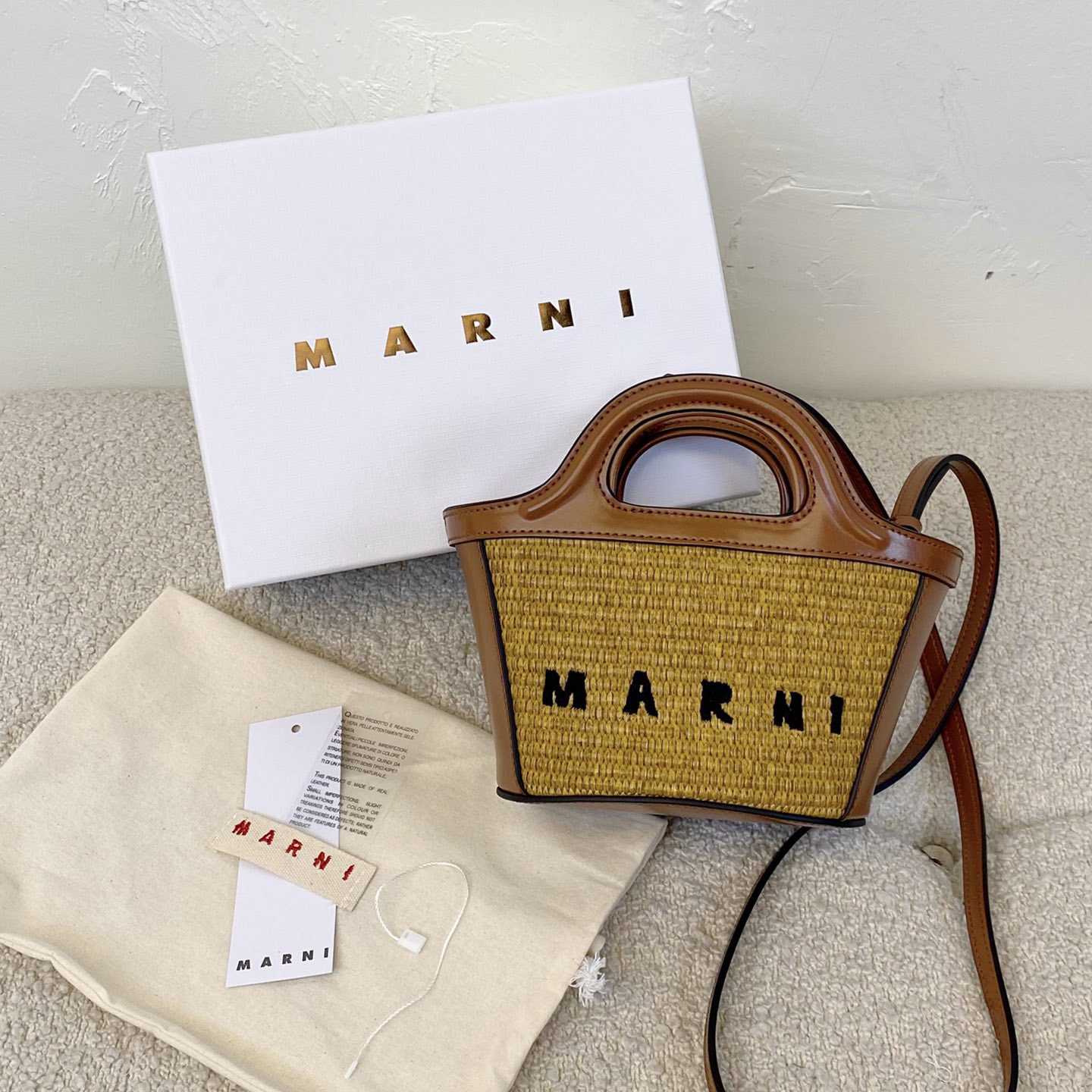 Marni Tropicalia Micro Bag In Brown Leather And Raffia-effect Fabric - everydesigner