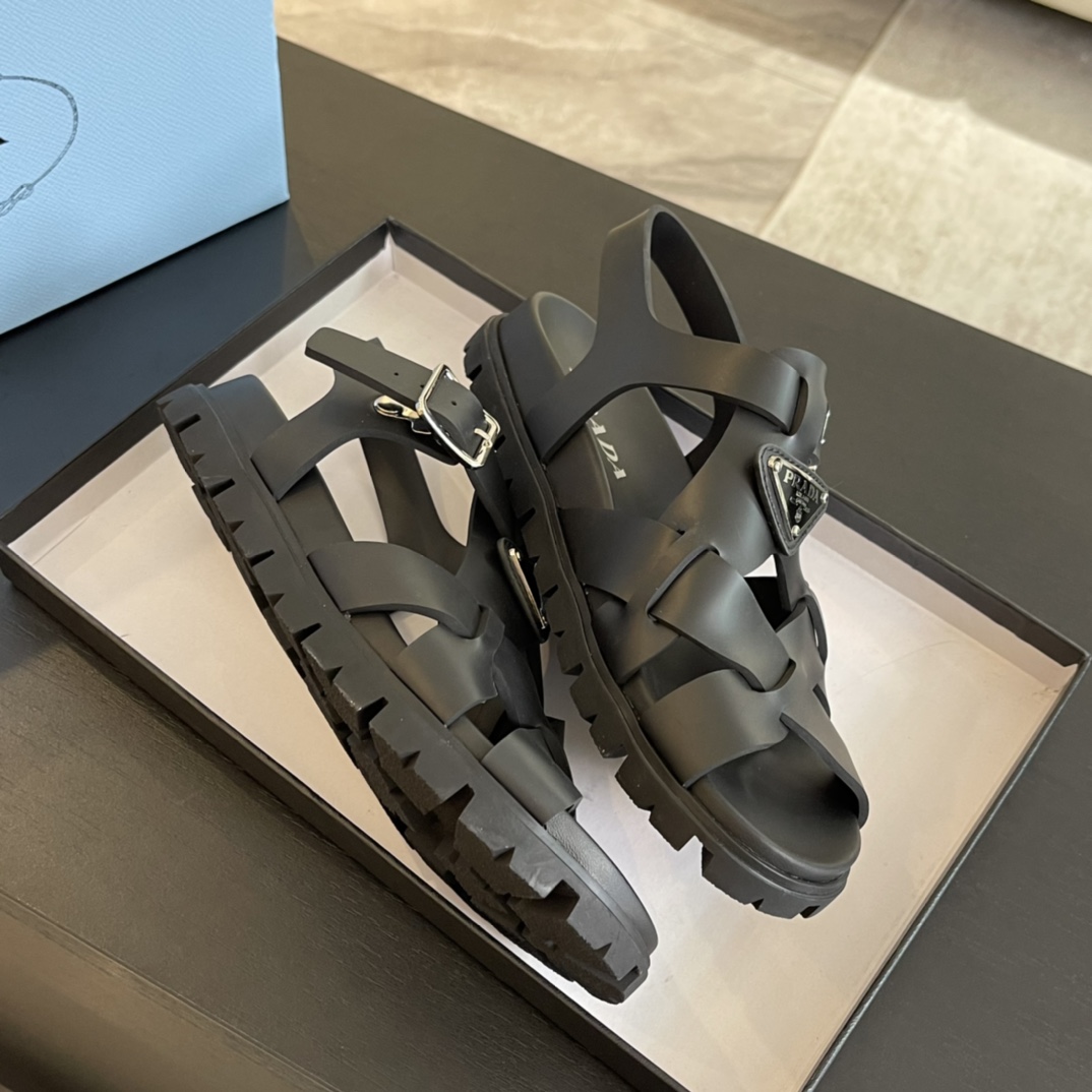 Prada Crisscross Rubber Sandals - everydesigner