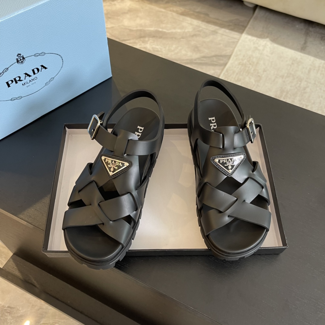 Prada Crisscross Rubber Sandals - everydesigner