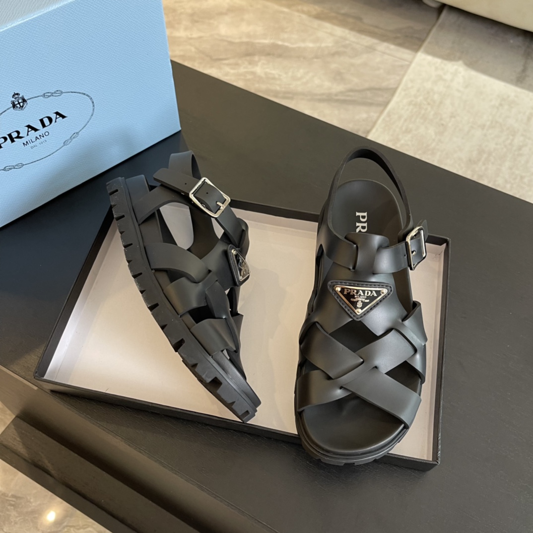 Prada Crisscross Rubber Sandals - everydesigner