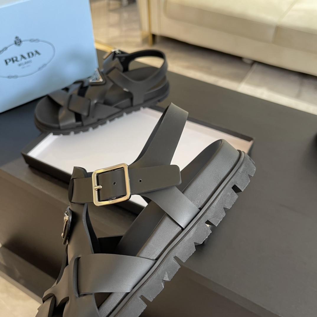 Prada Crisscross Rubber Sandals - everydesigner