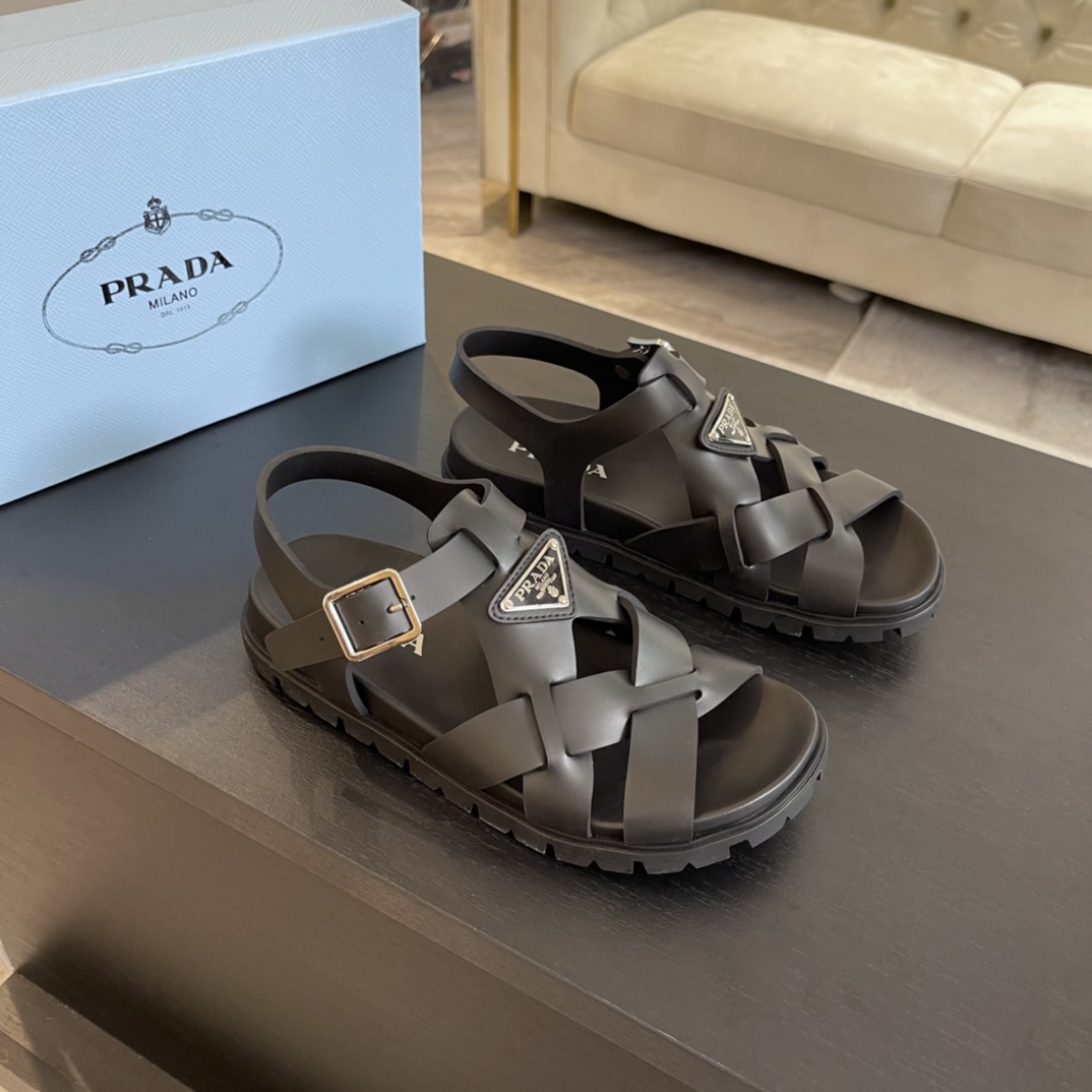 Prada Crisscross Rubber Sandals - everydesigner