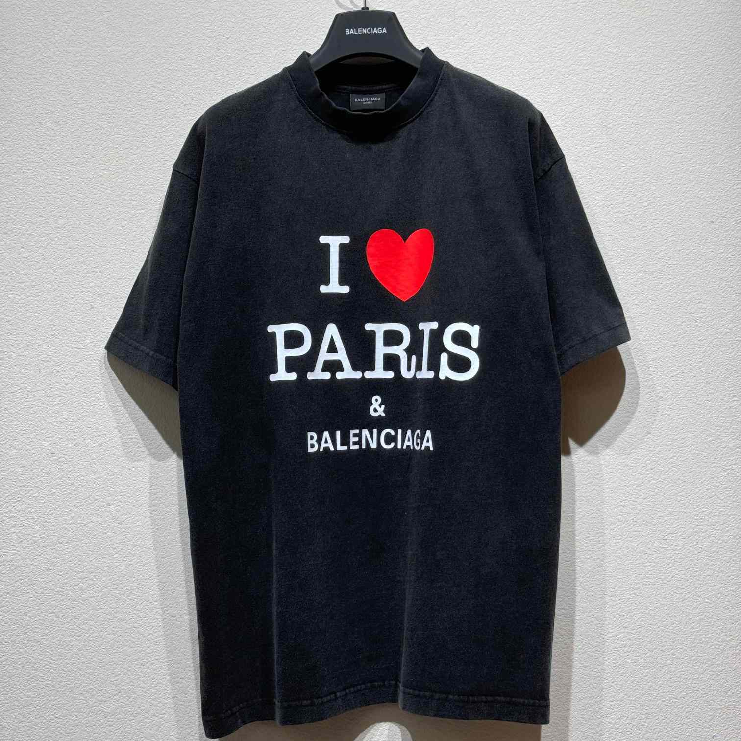 Balenciaga I Love Paris & Balenciaga T-Shirt Medium Fit In Black Faded - everydesigner