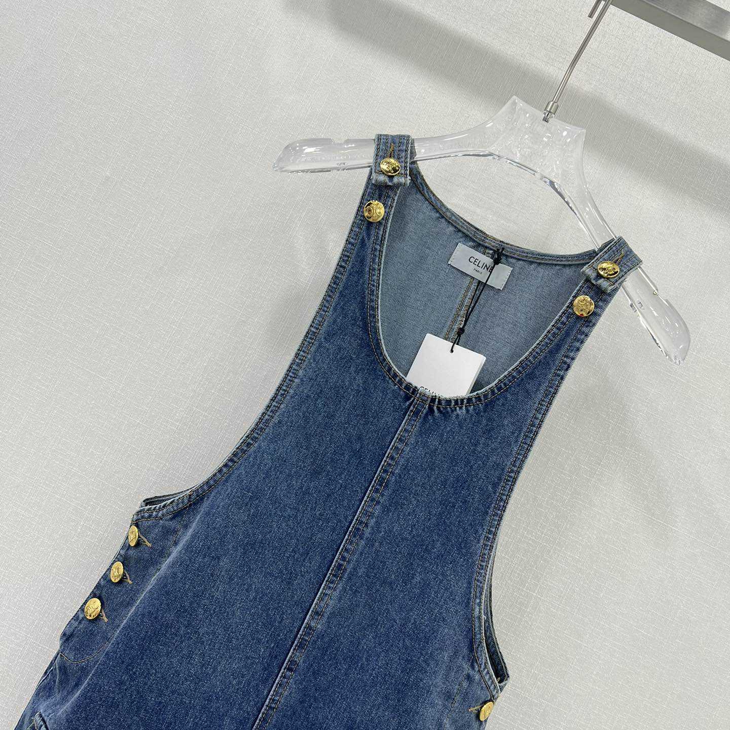 Celine Dungarees Mini Dress In Union Wash Denim  - everydesigner