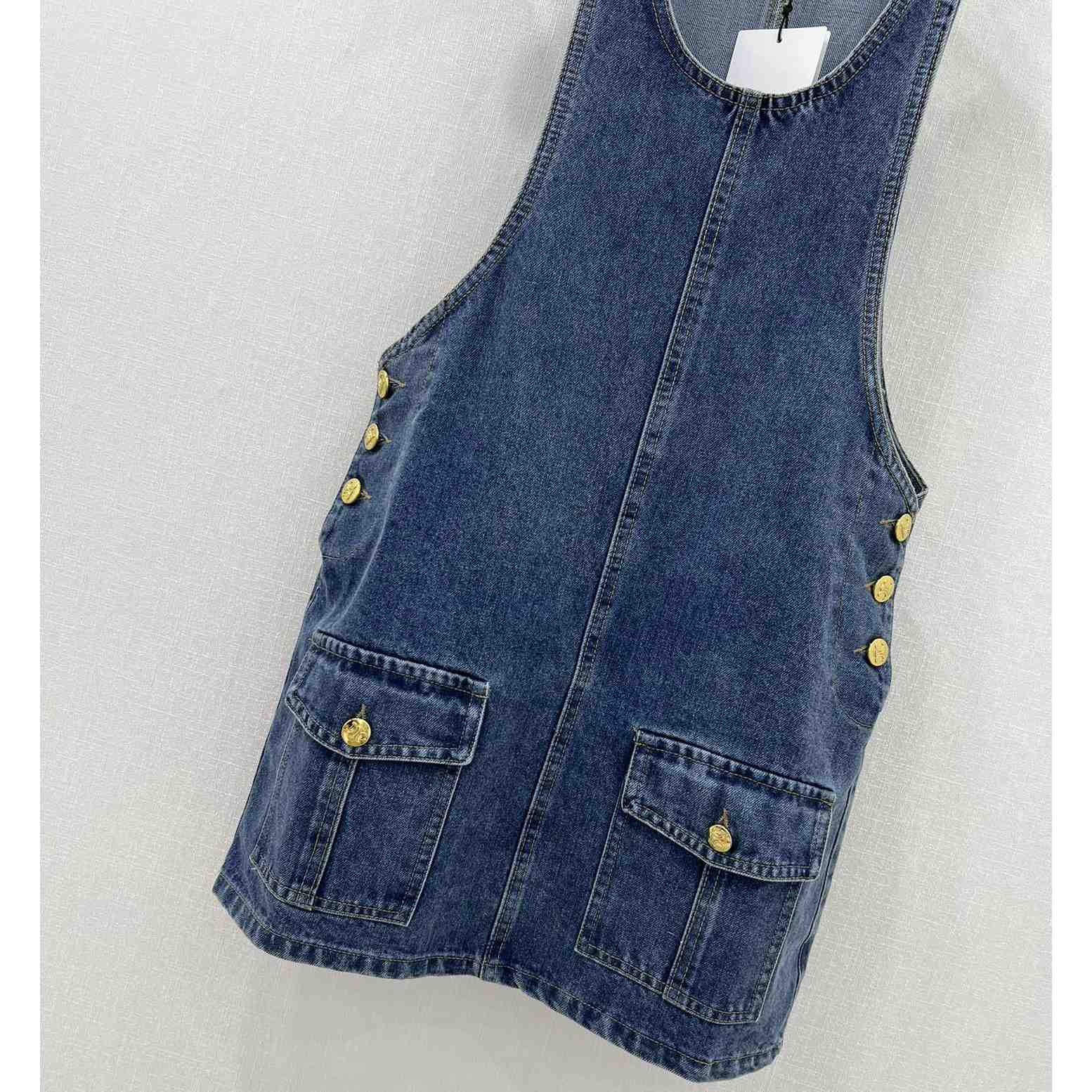 Celine Dungarees Mini Dress In Union Wash Denim  - everydesigner