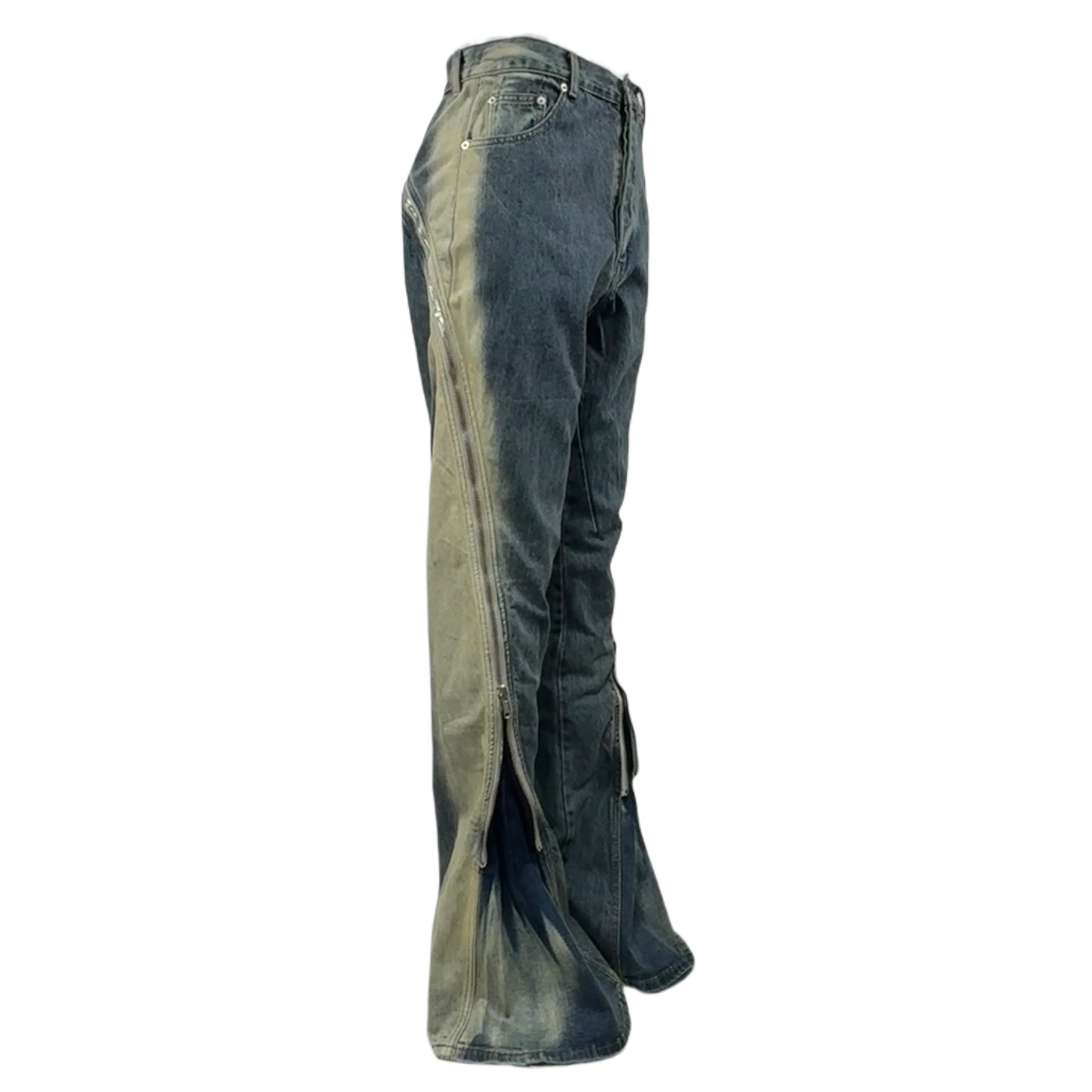 Rick Owens Blue Bolan Banana Straight-leg Flared Zip-embellished Jeans - everydesigner