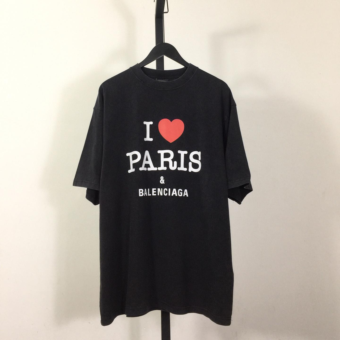 Balenciaga I Love Paris & Balenciaga T-Shirt Medium Fit In Black Faded - everydesigner