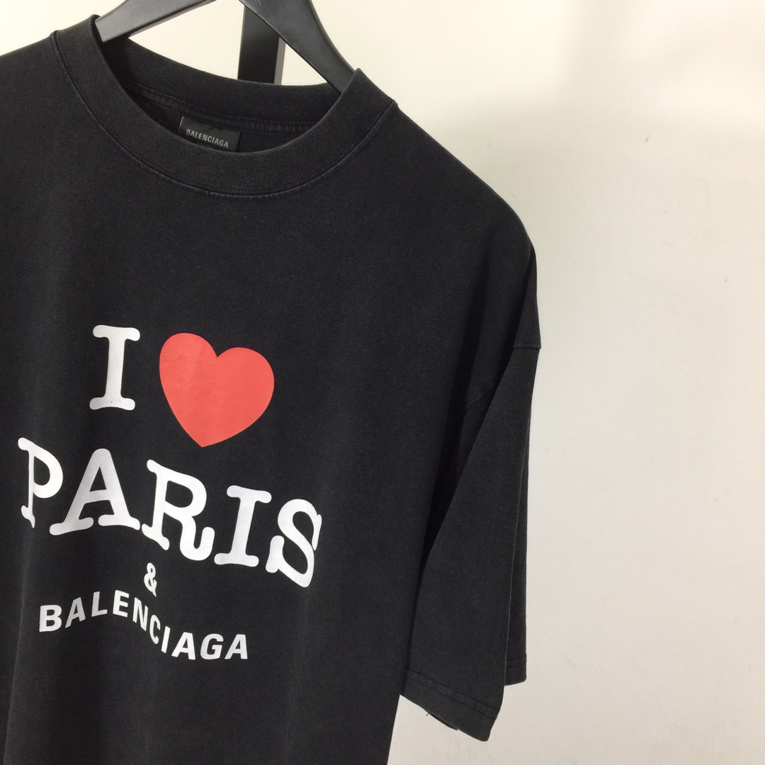 Balenciaga I Love Paris & Balenciaga T-Shirt Medium Fit In Black Faded - everydesigner