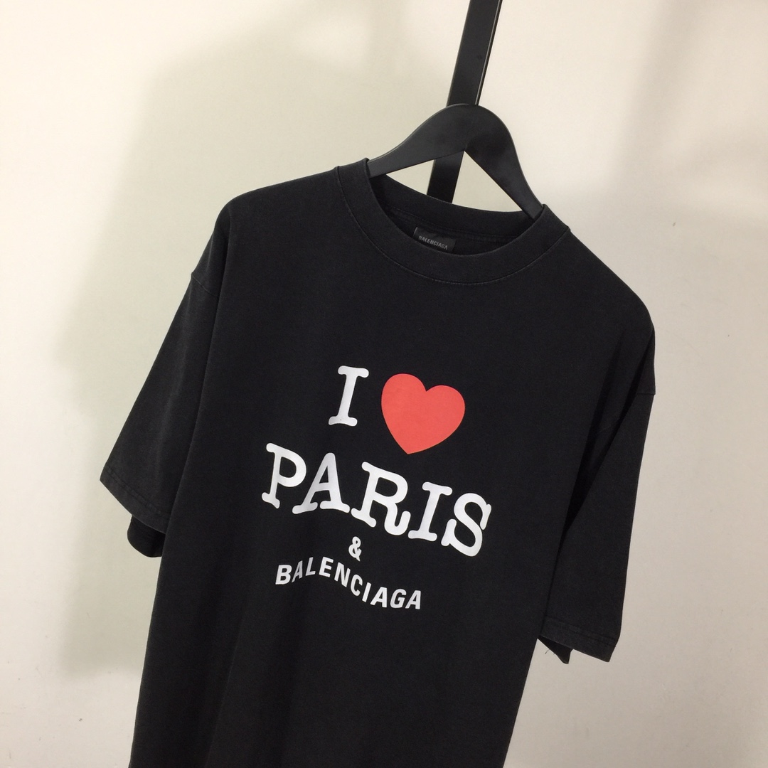 Balenciaga I Love Paris & Balenciaga T-Shirt Medium Fit In Black Faded - everydesigner