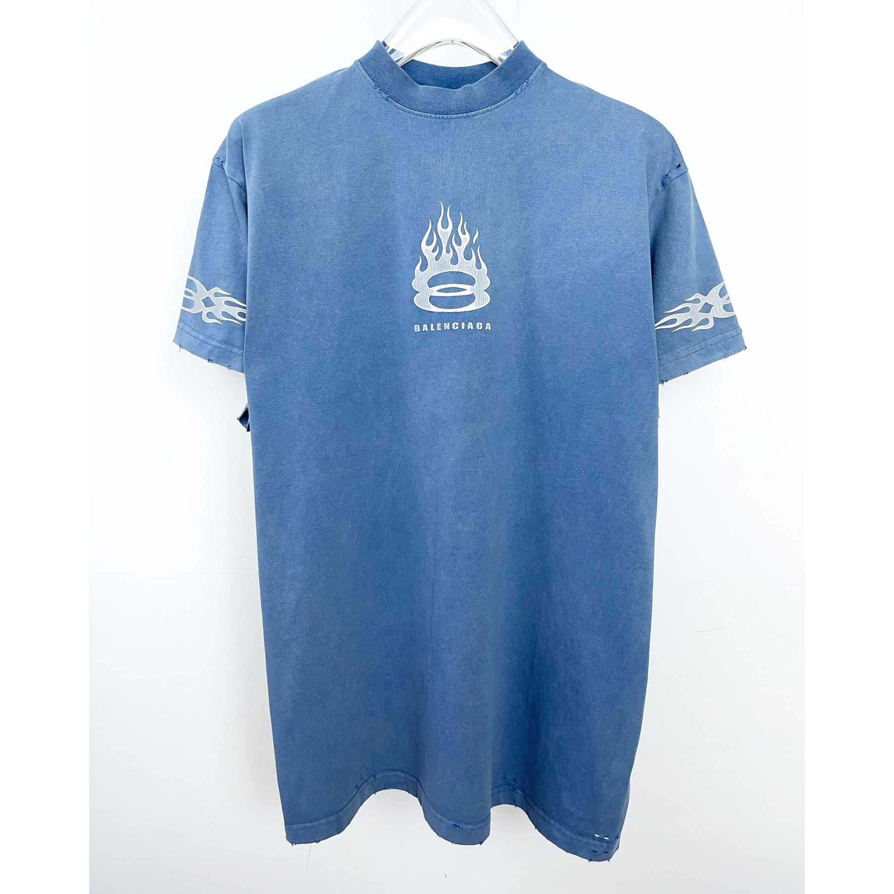 Balenciaga Oversized Distressed Logo-Print Cotton-Jersey T-Shirt - everydesigner