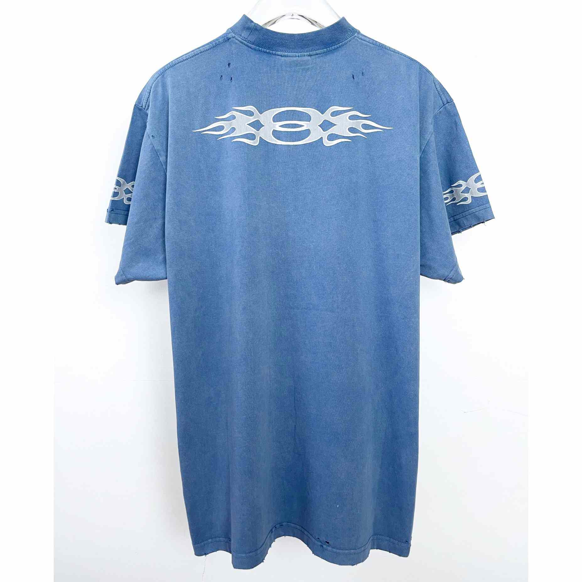 Balenciaga Oversized Distressed Logo-Print Cotton-Jersey T-Shirt - everydesigner