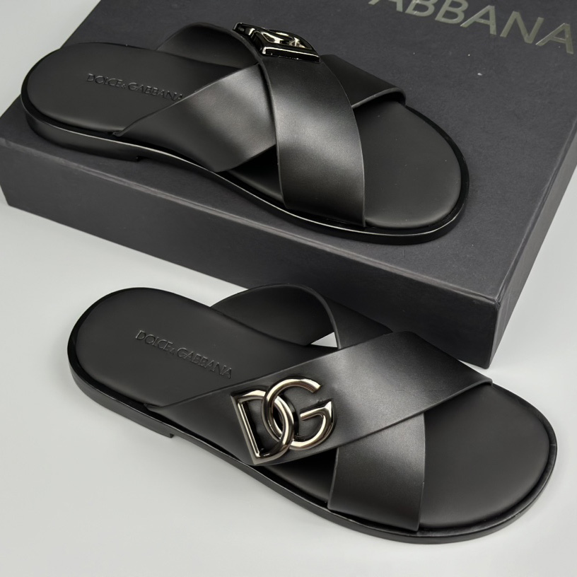 Dolce & Gabbana Logo-plaque Cross-over Leather Sandals - everydesigner