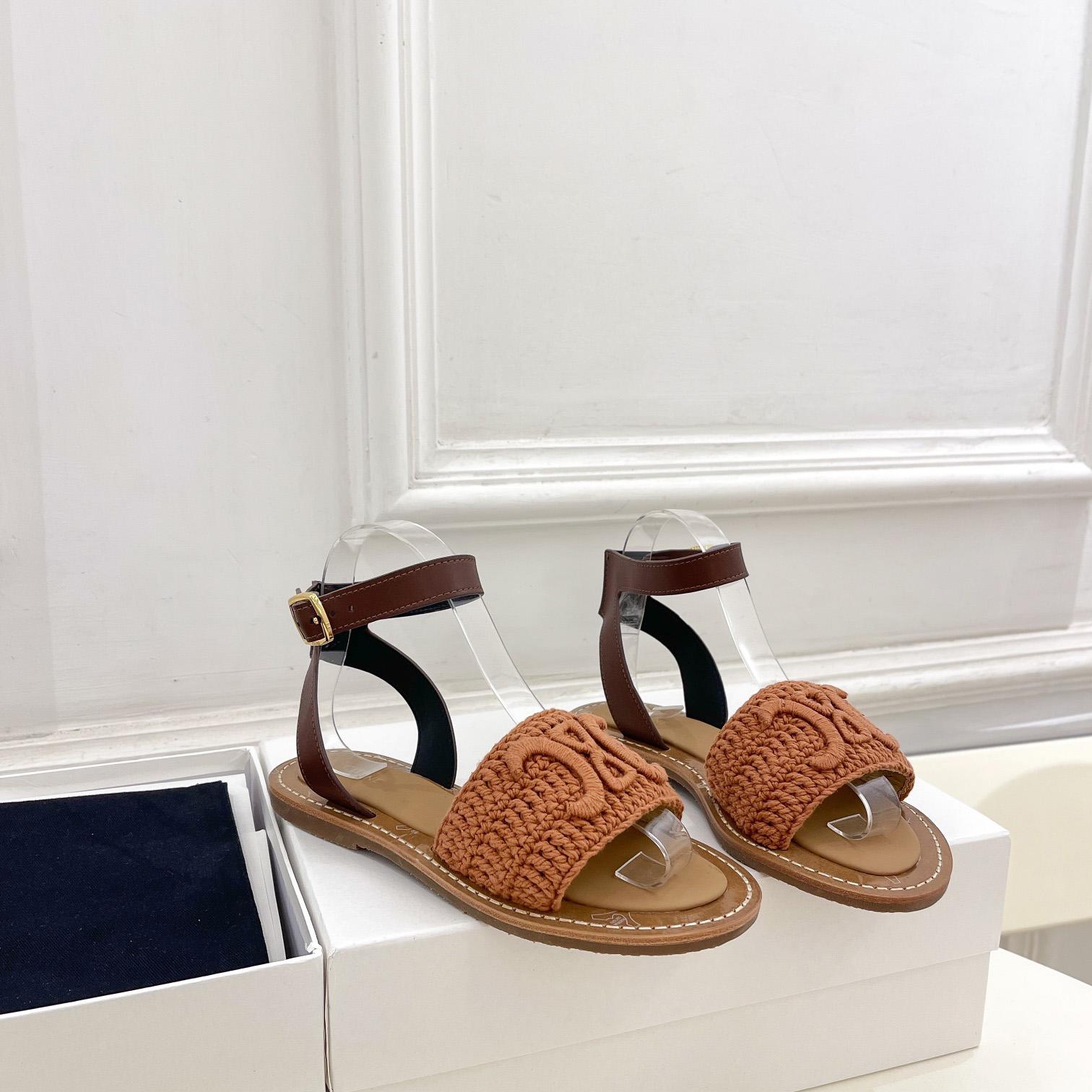 Celine Lympia Sandal In Triomphe Maccrame Cotton & Calfskin - everydesigner