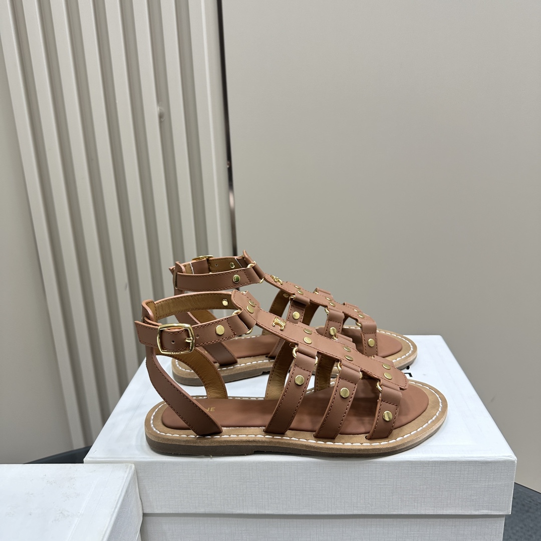 Celine Lympia Gladiator Sandal In Calfskin Tan - everydesigner