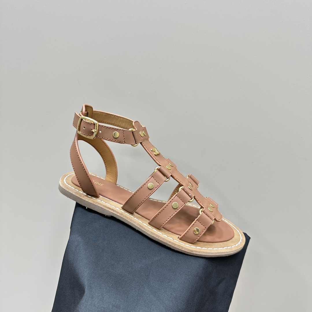 Celine Lympia Gladiator Sandal In Calfskin Tan - everydesigner