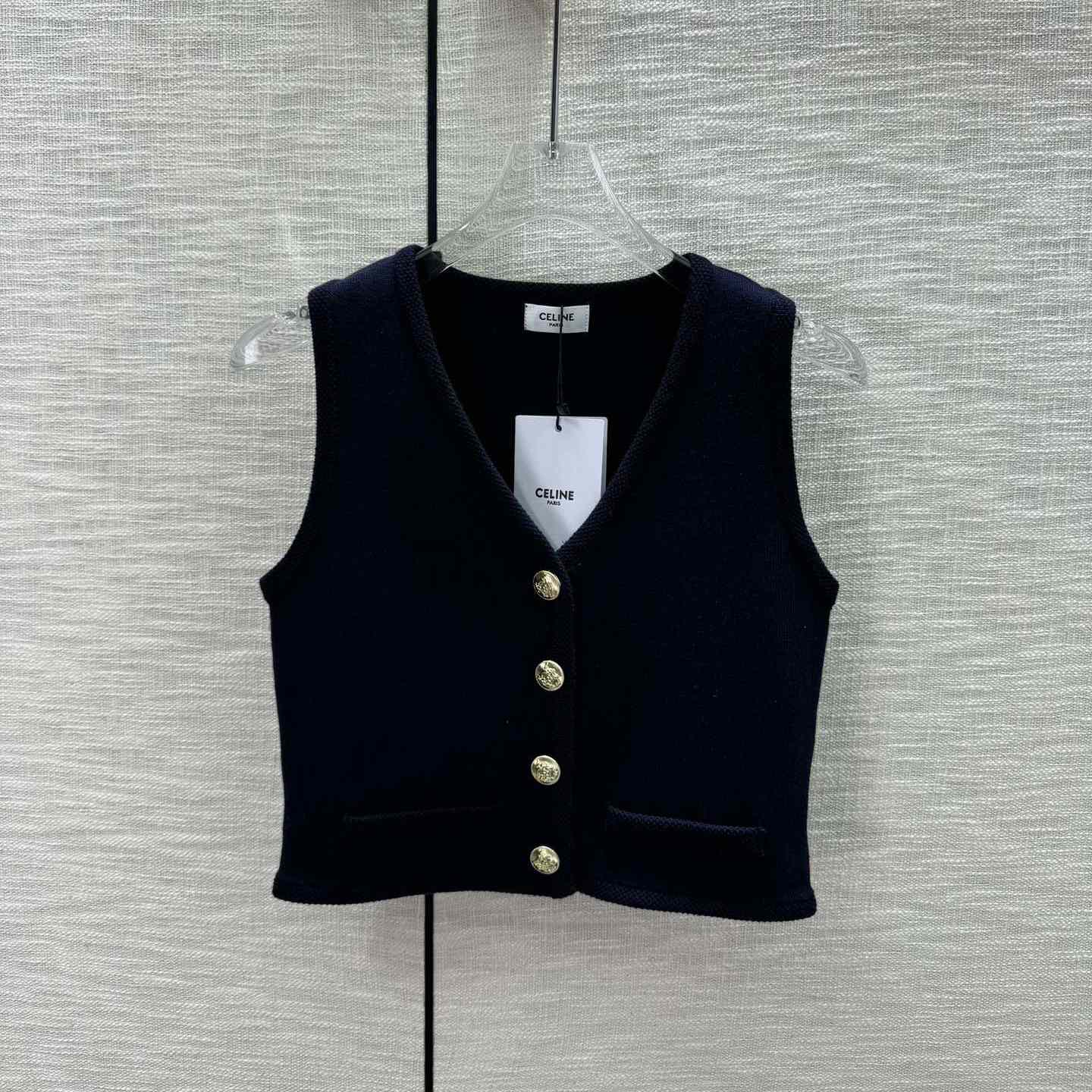 Celine Cropped Vest In Wool Dark Navy - everydesigner
