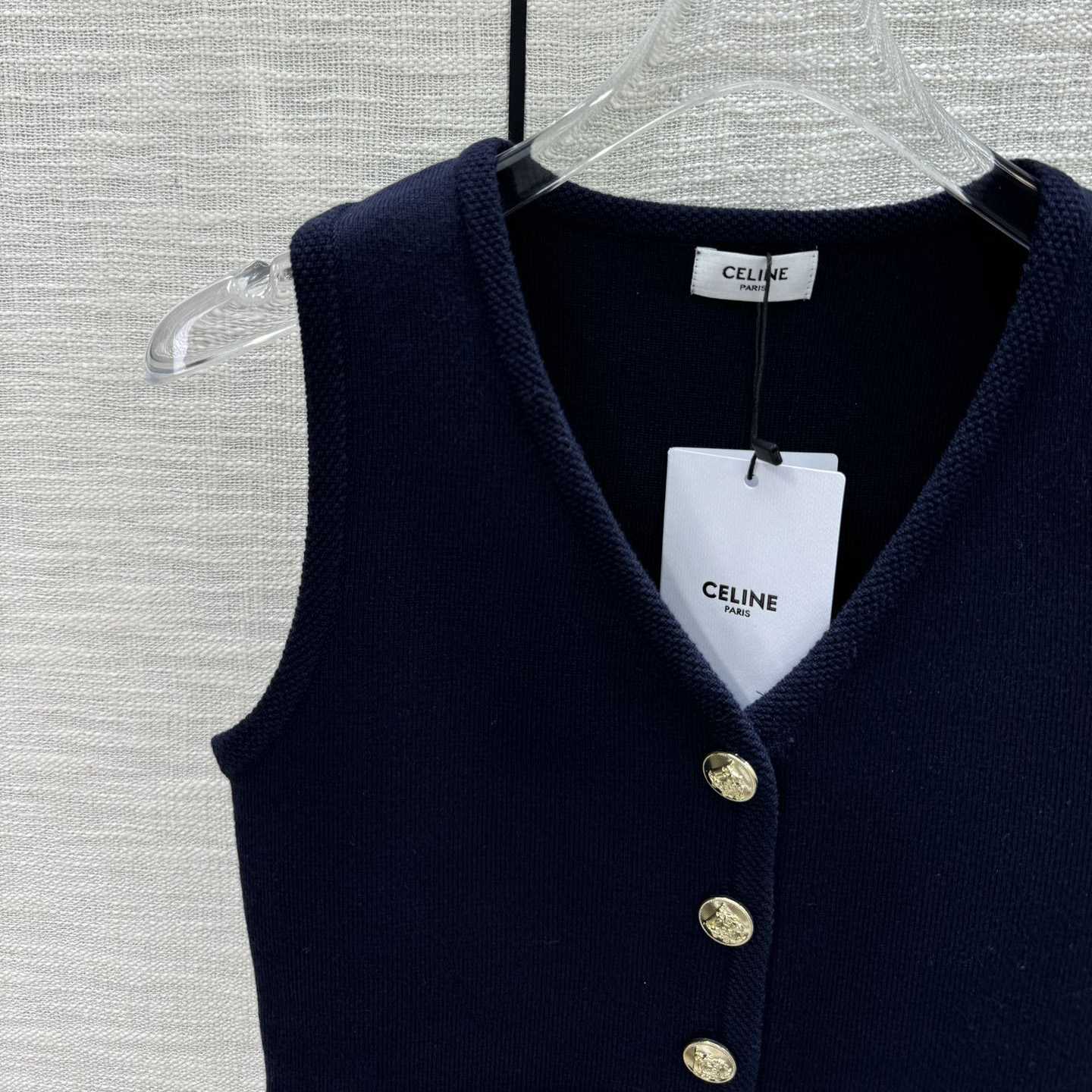 Celine Cropped Vest In Wool Dark Navy - everydesigner