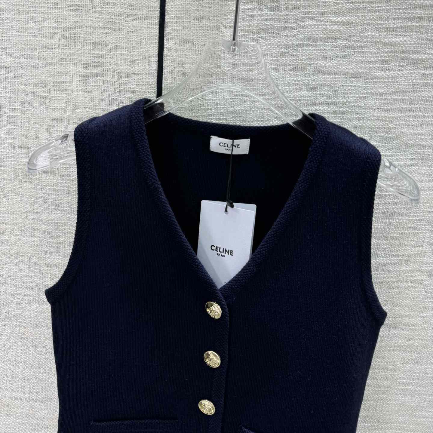 Celine Cropped Vest In Wool Dark Navy - everydesigner