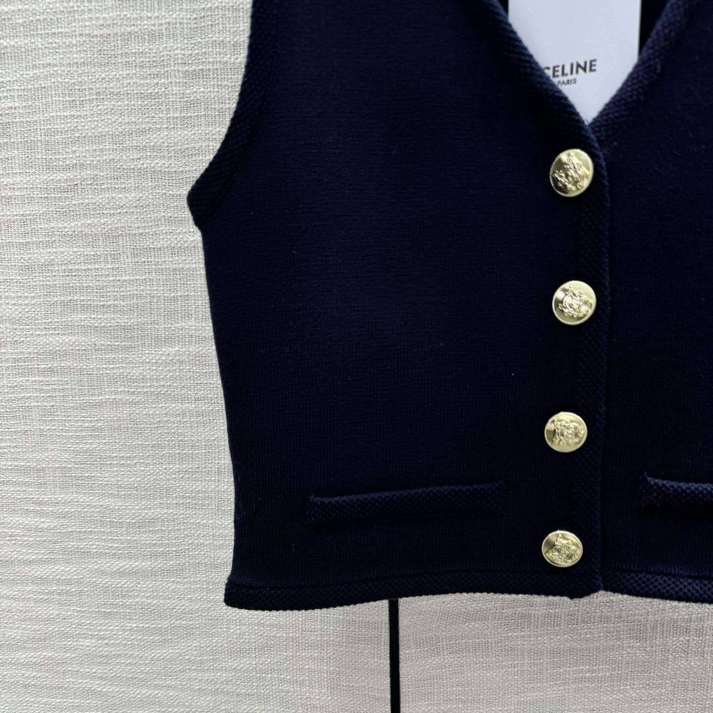 Celine Cropped Vest In Wool Dark Navy - everydesigner