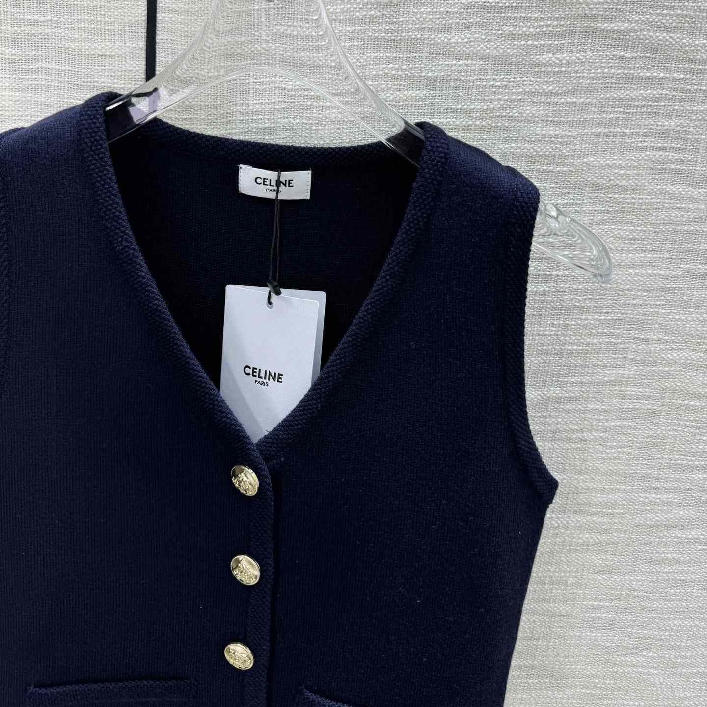 Celine Cropped Vest In Wool Dark Navy - everydesigner