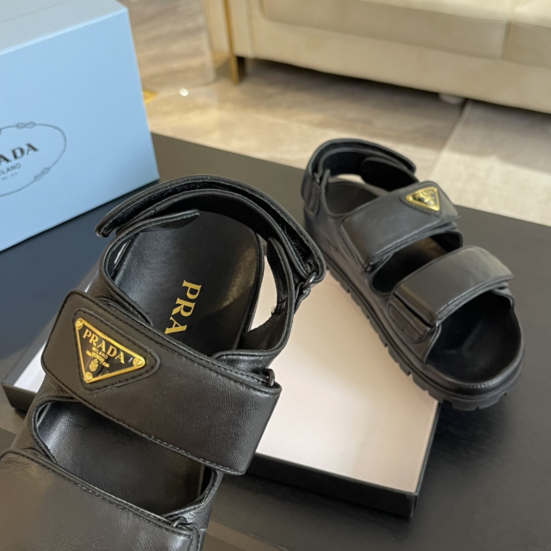 Prada Flat Nappa Leather Sandals - everydesigner