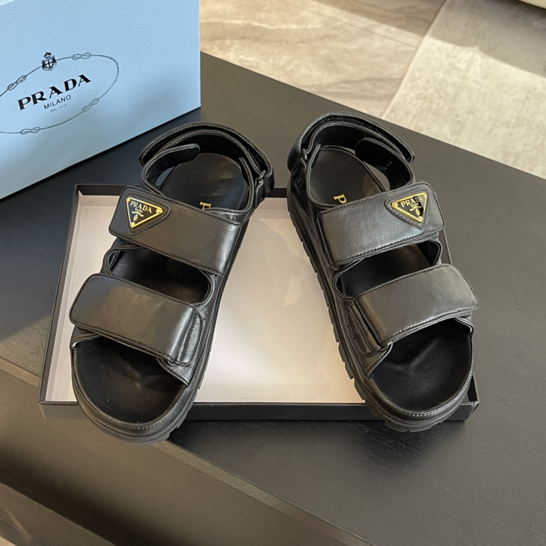 Prada Flat Nappa Leather Sandals - everydesigner