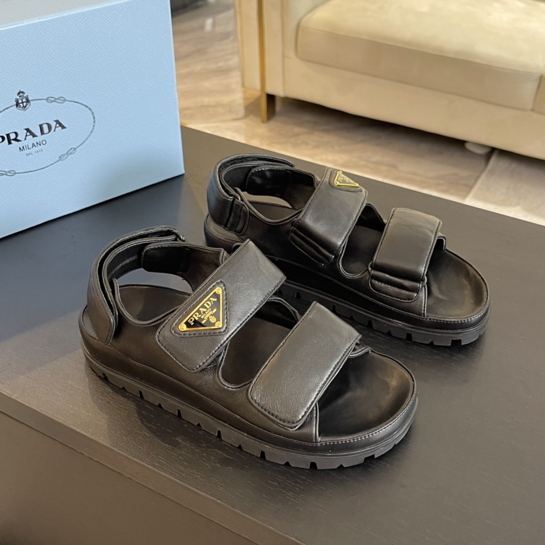 Prada Flat Nappa Leather Sandals - everydesigner