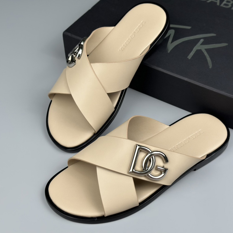 Dolce & Gabbana Logo-plaque Cross-over Leather Sandals - everydesigner