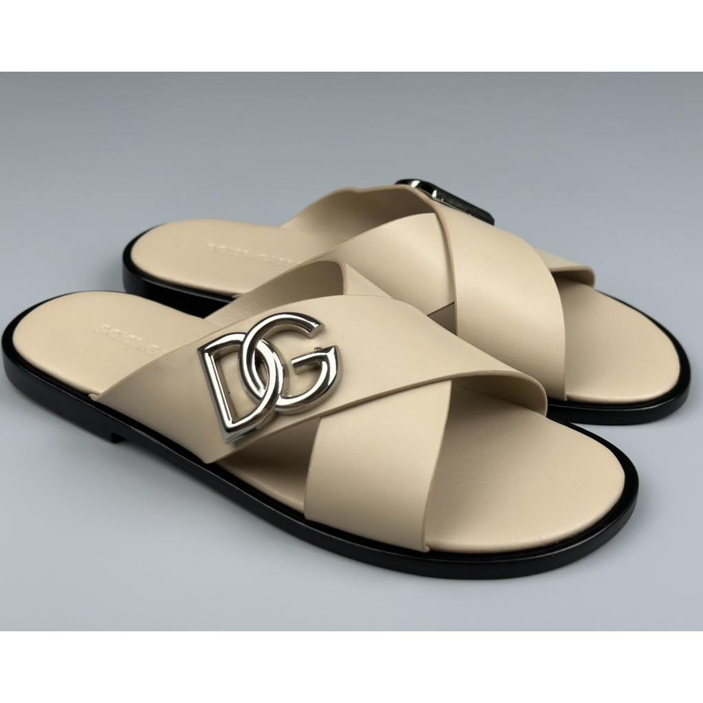 Dolce & Gabbana Logo-plaque Cross-over Leather Sandals - everydesigner