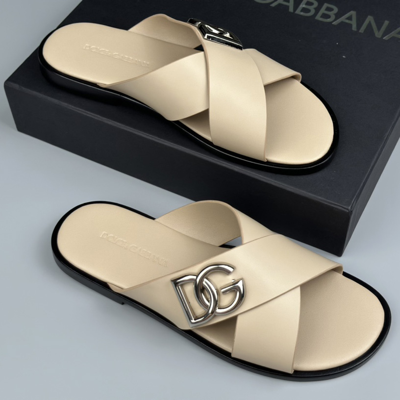 Dolce & Gabbana Logo-plaque Cross-over Leather Sandals - everydesigner