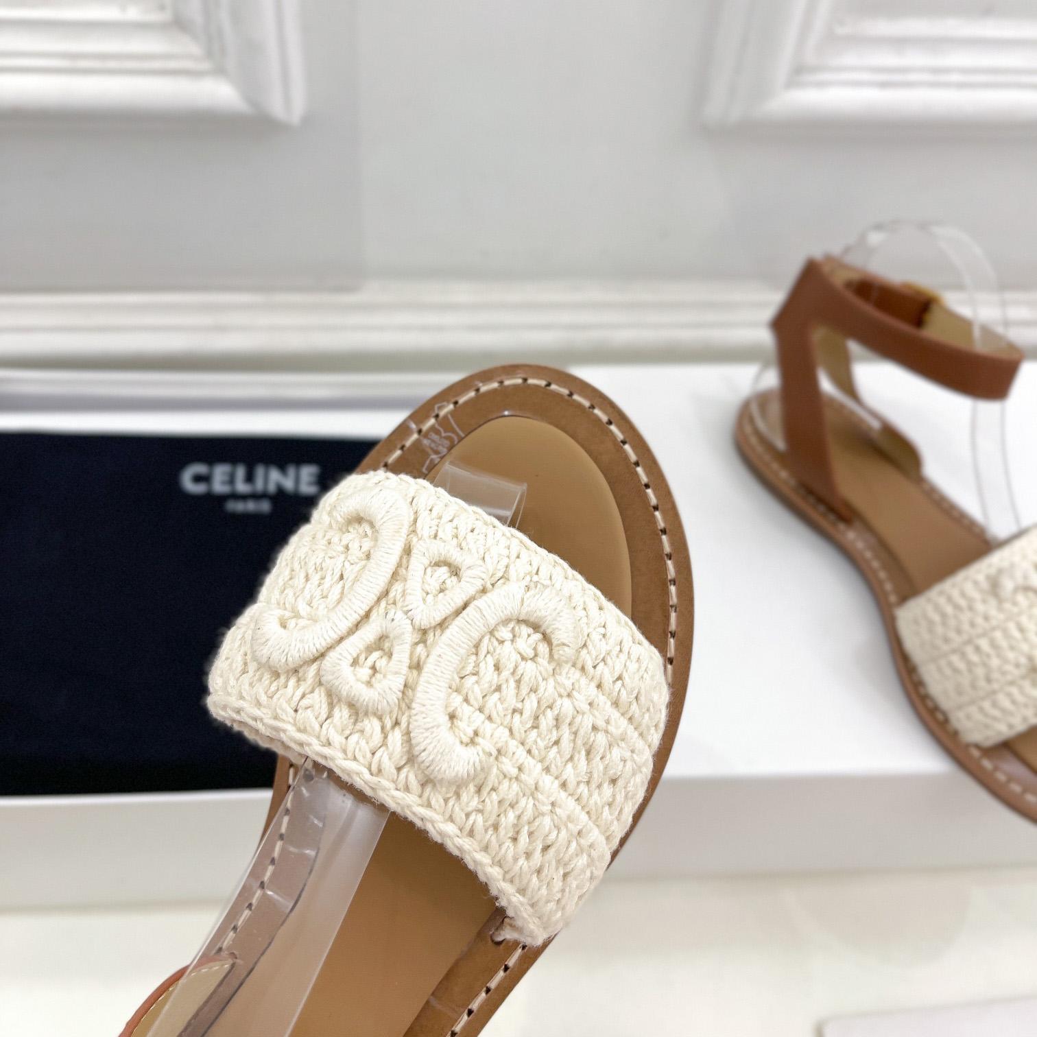 Celine Lympia Sandal In Triomphe Maccrame Cotton & Calfskin - everydesigner