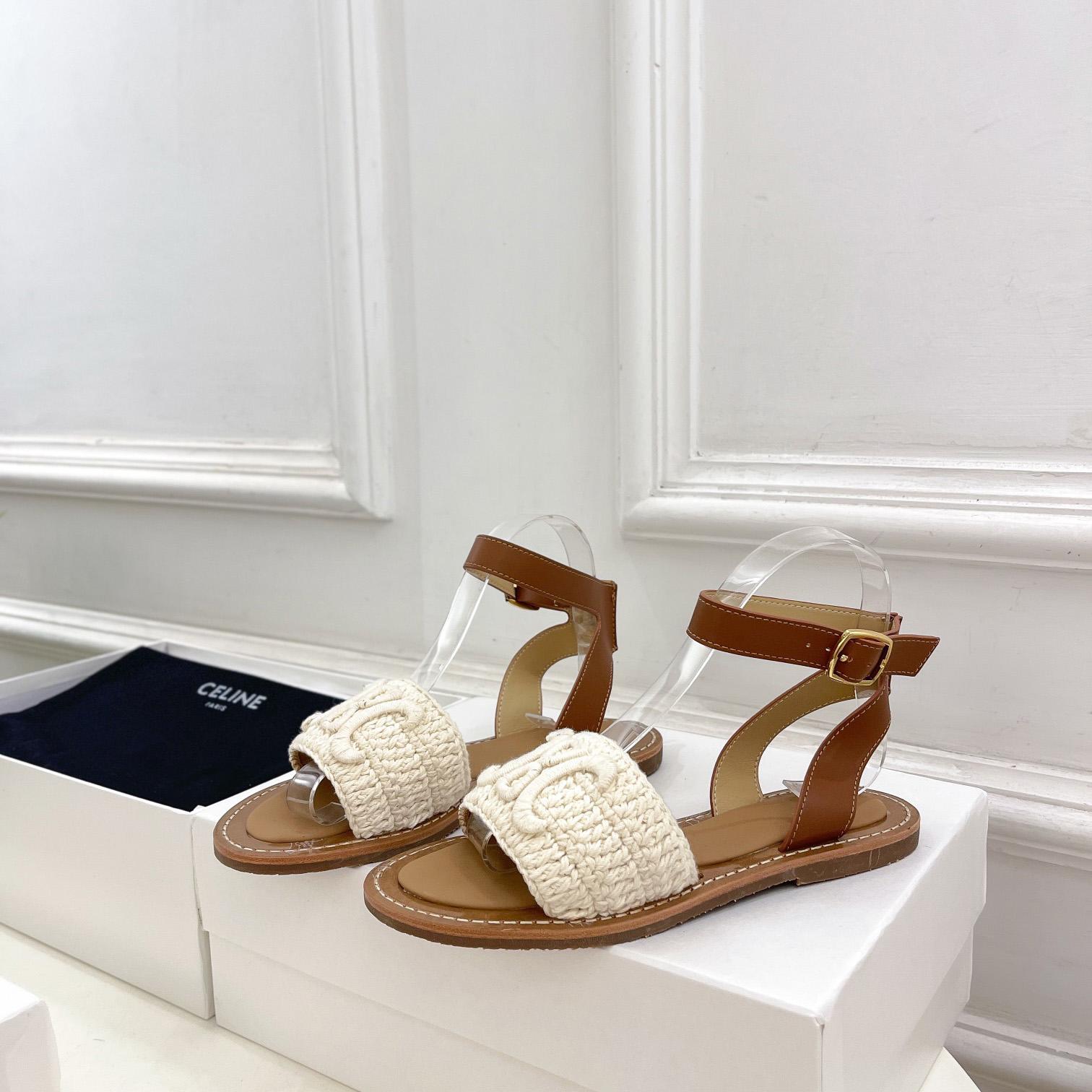 Celine Lympia Sandal In Triomphe Maccrame Cotton & Calfskin - everydesigner