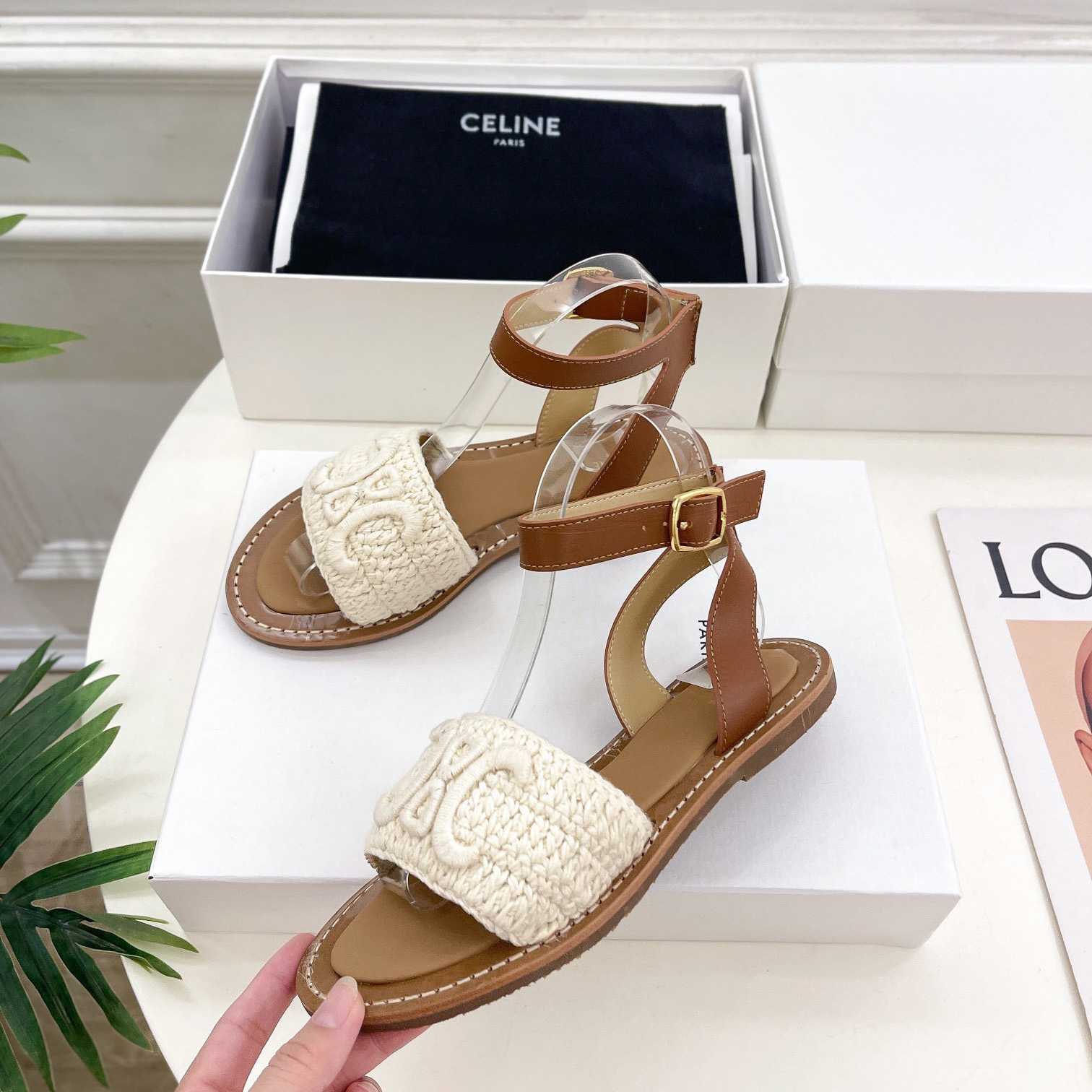 Celine Lympia Sandal In Triomphe Maccrame Cotton & Calfskin - everydesigner