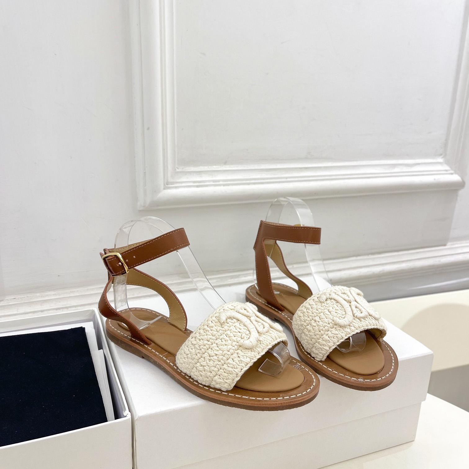 Celine Lympia Sandal In Triomphe Maccrame Cotton & Calfskin - everydesigner