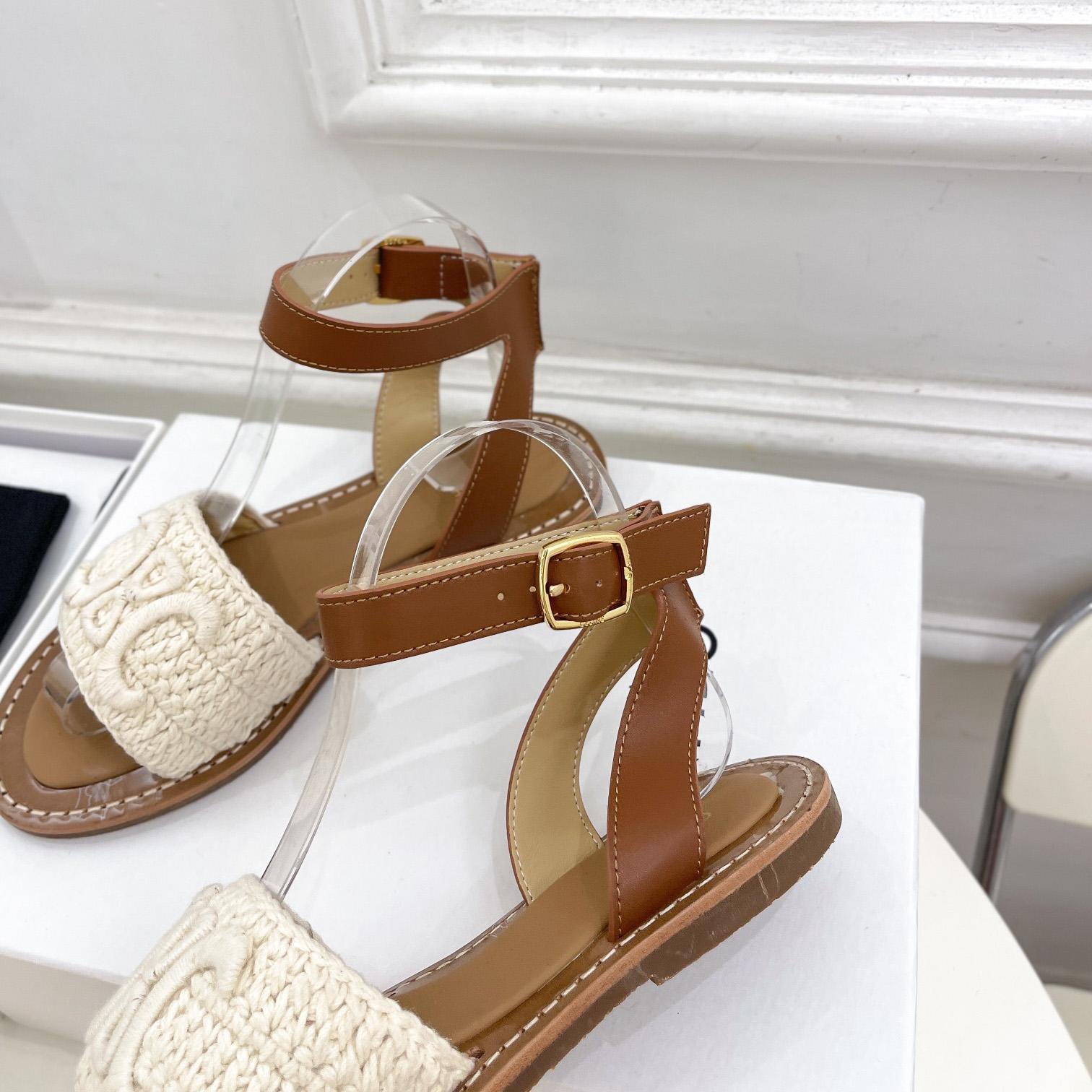 Celine Lympia Sandal In Triomphe Maccrame Cotton & Calfskin - everydesigner