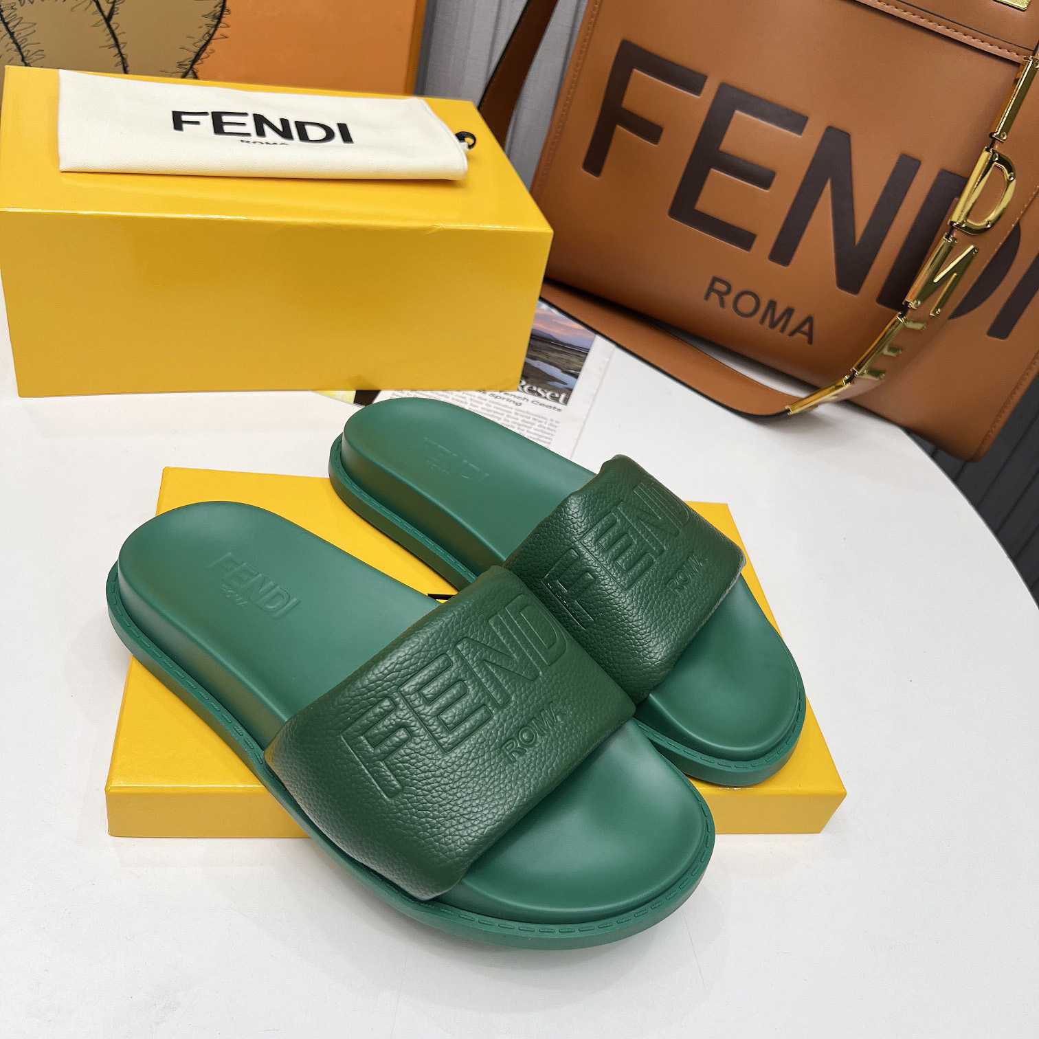 Fendi Roma Slides Green Leather Fussbett - everydesigner