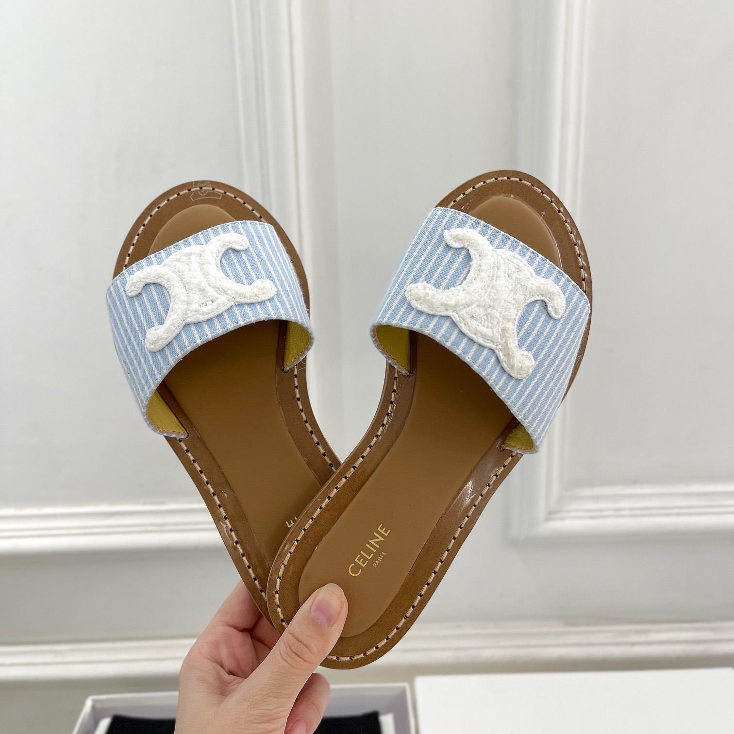 Celine Lympia Mule In Oshkosh Canvas Off White / Navy - everydesigner