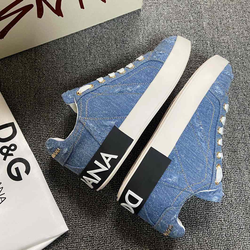 Dolce & Gabbana Portofino Denim Patchwork Trainers In Blue - everydesigner