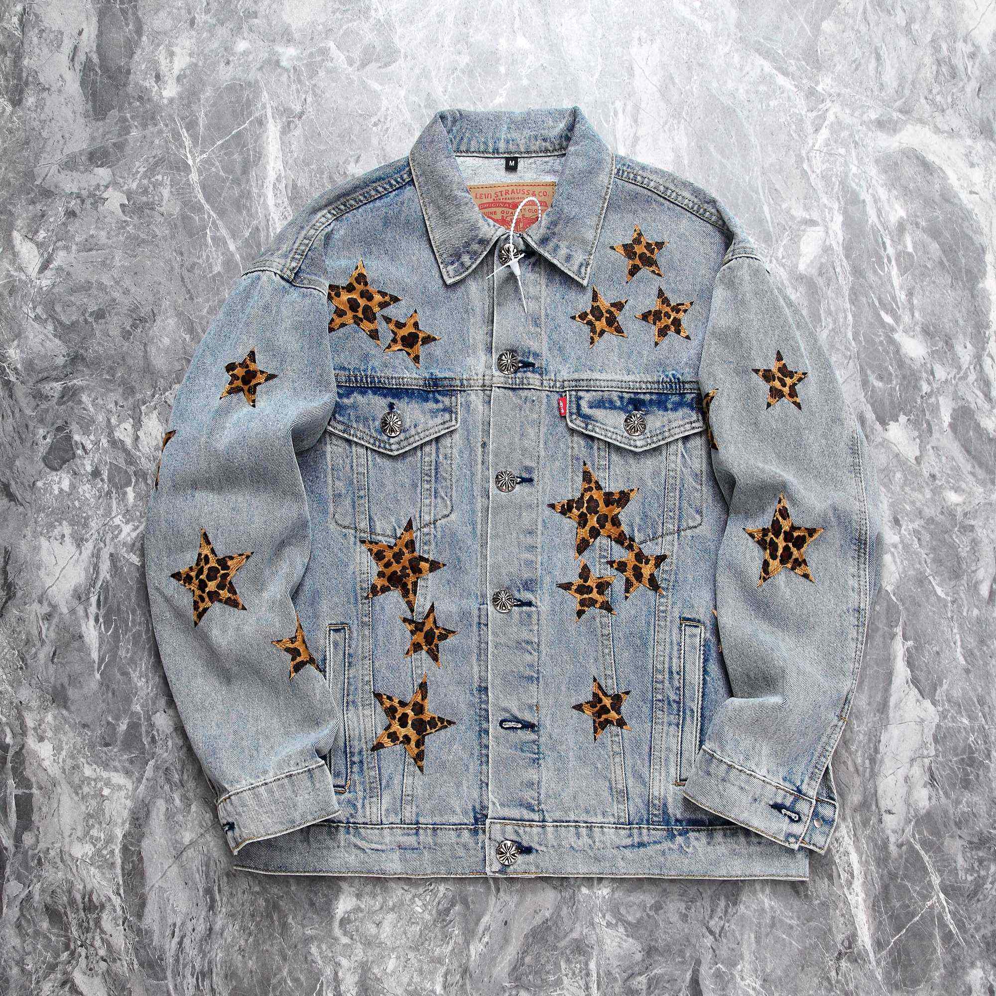 Chrome Heart Leopard Star Patch Denim Jacket - everydesigner