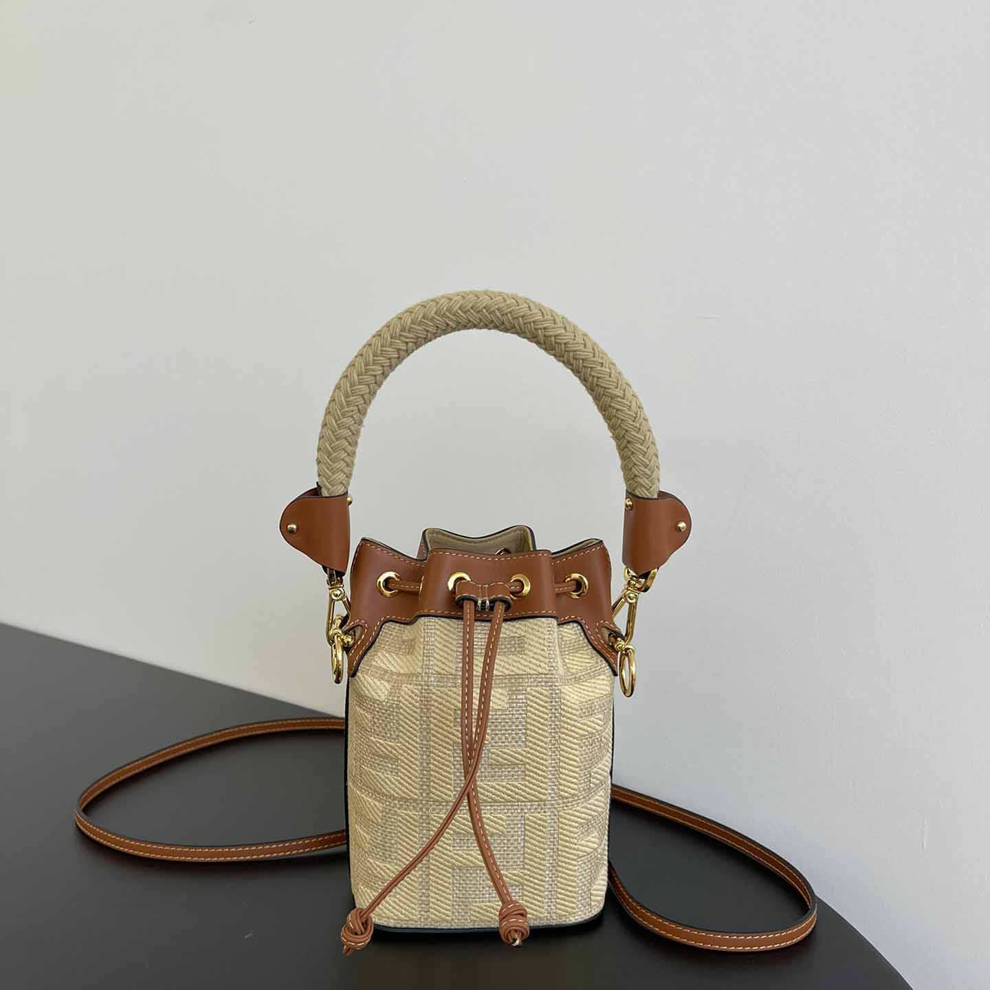 Fendi Mon Tresor Natural Straw Mini-bag With FF Embroidery - everydesigner