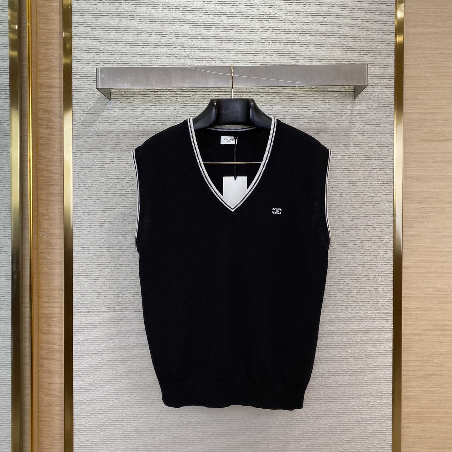 Celine Triomphe V-Neck Wool Sweater Vest - everydesigner