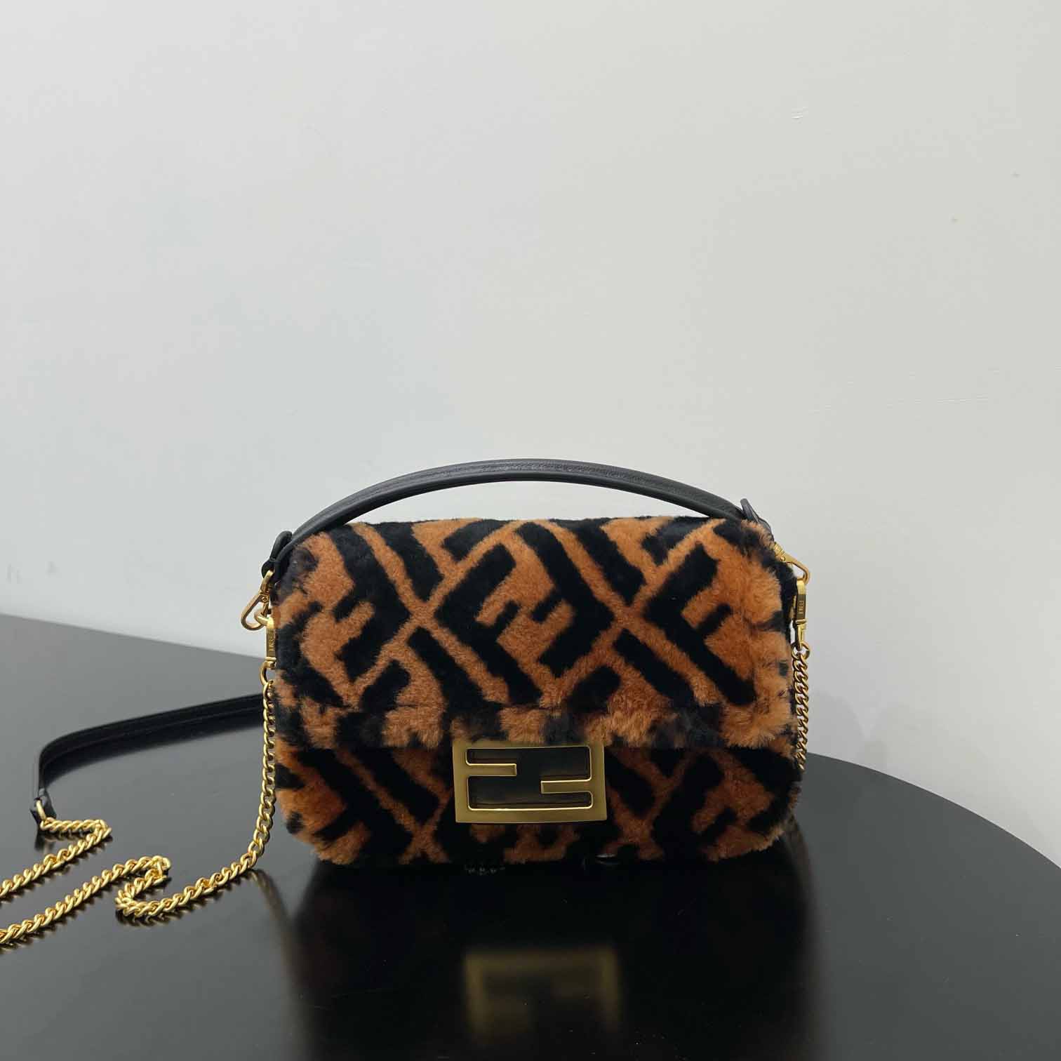 Fendi Mini Baguette Brown Sheepskin Bag - everydesigner