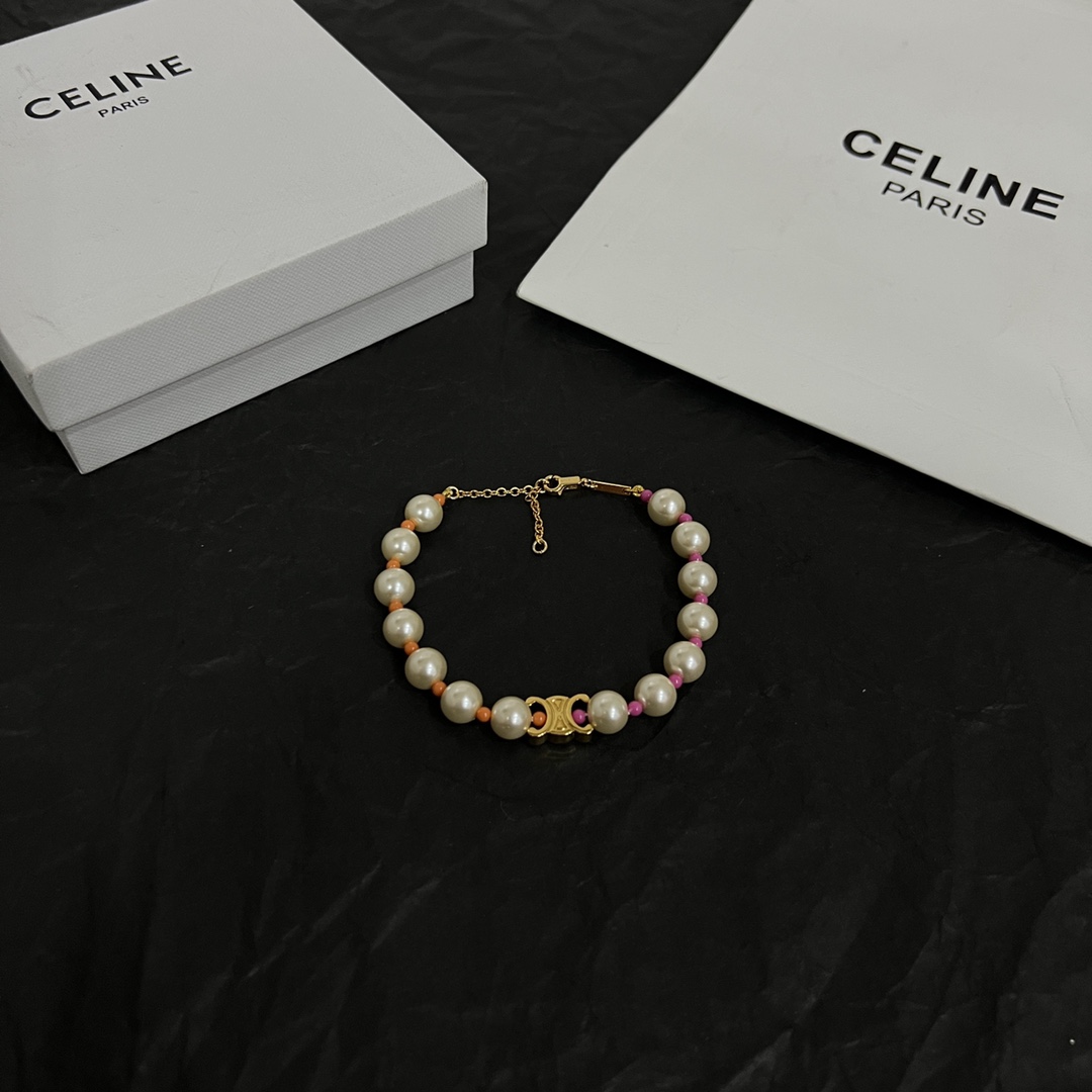 Celine Plage Pearl Bracelet In Brass With Gold Finish And Resin - everydesigner